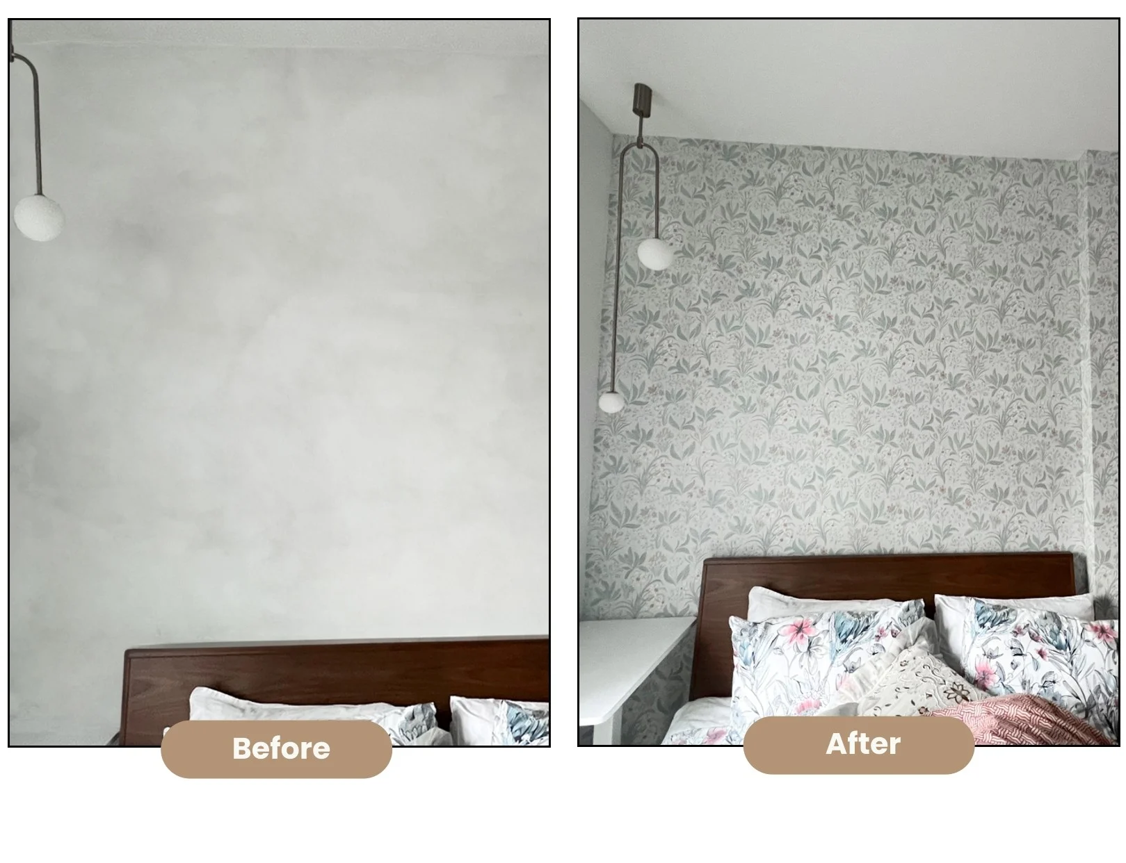 Bedroom wall transformed botanical pattern wallpaper